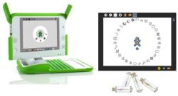OLPC XO-1 portatīvais dators un cukurs-zibatmiņā