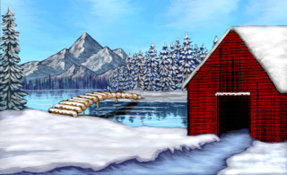 "Untitled (snowy mountain cabin)", by Miyagi Andel