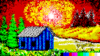 "Untitled (Cabin in ZX Spectrum colors)", by Miyagi Andel