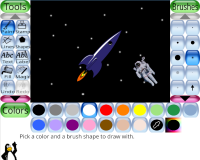 Screenshot of Tux Paint with larger UI elements