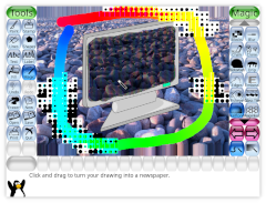Screenshot of the Halftone, TV, and Smooth Rainbow magic tools being used