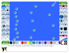 Screenshot of Tux Paint drawing a brush at various spacings