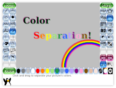 Screenshot of Tux Paint with text and a rainbow, with colors separated.