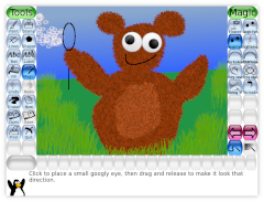 Screenshot of Tux Paint with a furry animal with googly eyes.