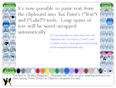 The above paragraph of text, pasted into Tux Paint via the "Text" tool multiple times