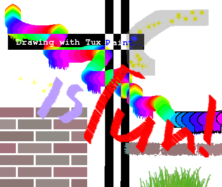 Tux Paint drawing: 'Drawing with Tux Paint... IS FUN!'