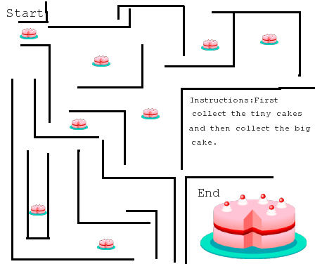Tux Paint drawing: 'Collect The Cakes'