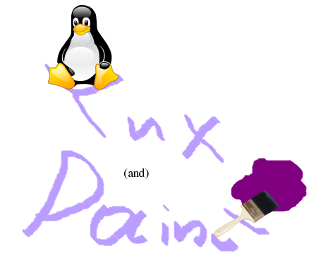 Tux Paint drawing: 'Tux (and) Paint'