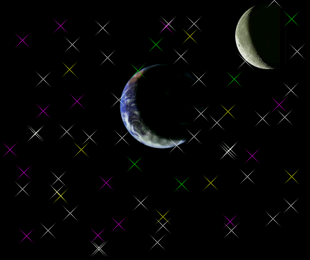 Tux Paint drawing: 'Crescent Earth and Moon'
