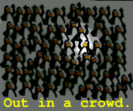 Tux Paint drawing: 'Out in a crowd'