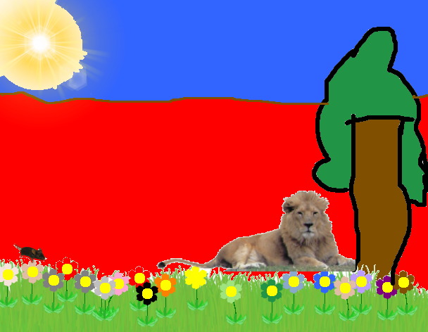 Tux Paint drawing: 'The Lion and the Mouse (1/7)'