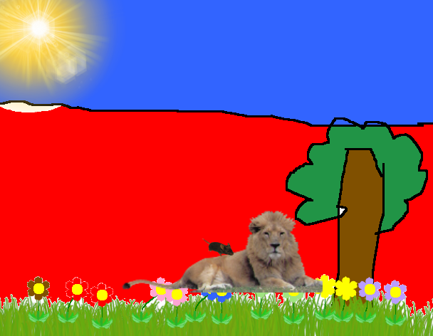 Tux Paint drawing: 'The Lion and the Mouse (2/7)'
