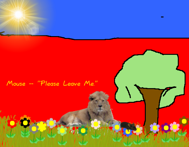 Tux Paint drawing: 'The Lion and the Mouse (3/7)'