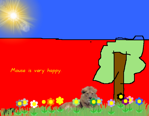 Tux Paint drawing: 'The Lion and the Mouse (4/7)'