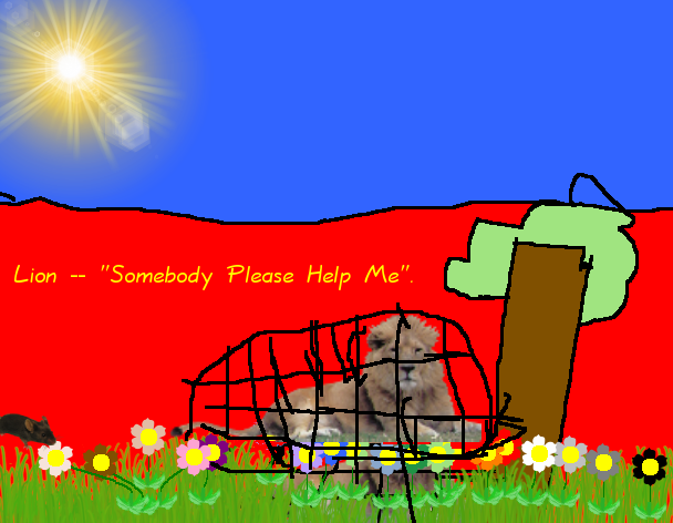 Tux Paint drawing: 'The Lion and the Mouse (5/7)'