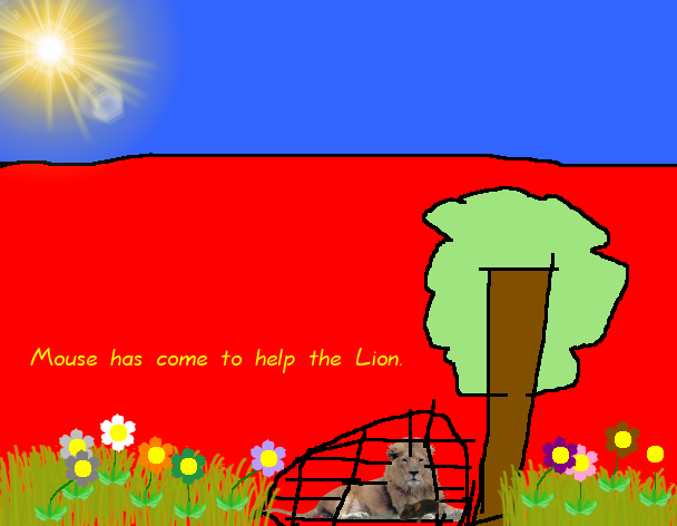 Tux Paint drawing: 'The Lion and the Mouse (6/7)'