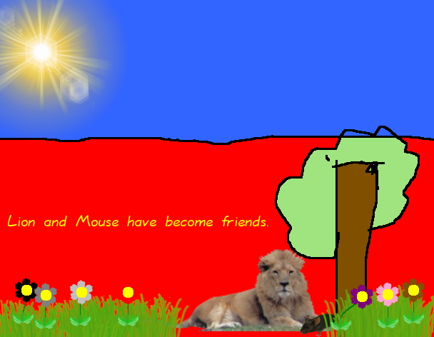 Tux Paint drawing: 'The Lion and the Mouse (7/7)'