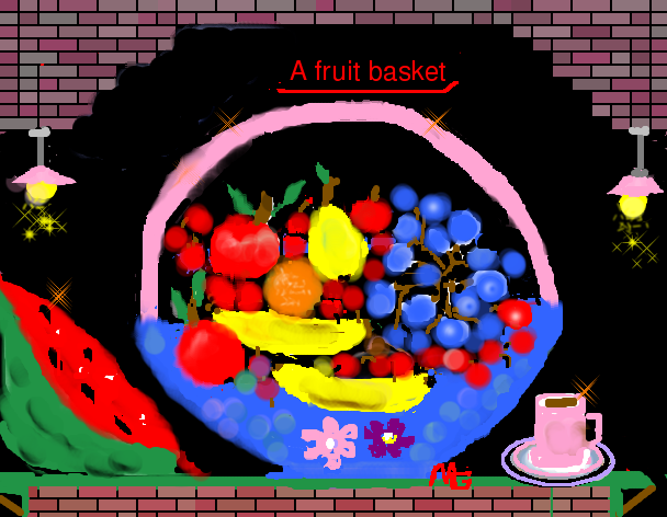 Tux Paint drawing: 'A fruit basket'