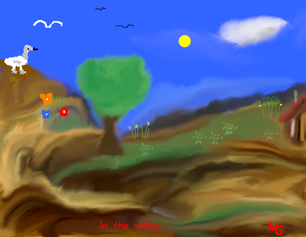 Tux Paint drawing: 'In the valley'