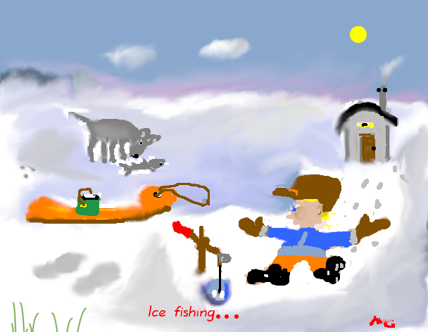 Tux Paint drawing: 'Ice fishing'