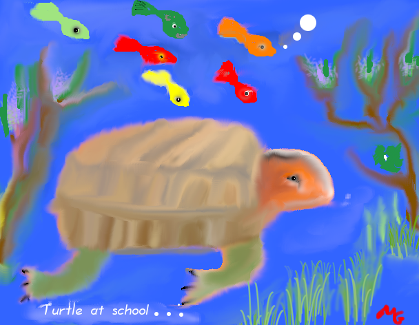 Tux Paint drawing: 'Turtle at school'