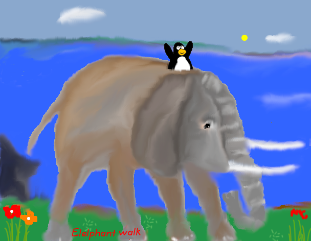 Tux Paint drawing: 'Elephant Walk'