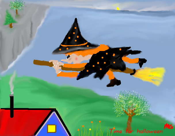 Tux Paint drawing: 'Time for Halloween'