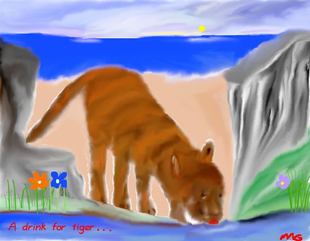 Tux Paint drawing: 'A drink for tiger'